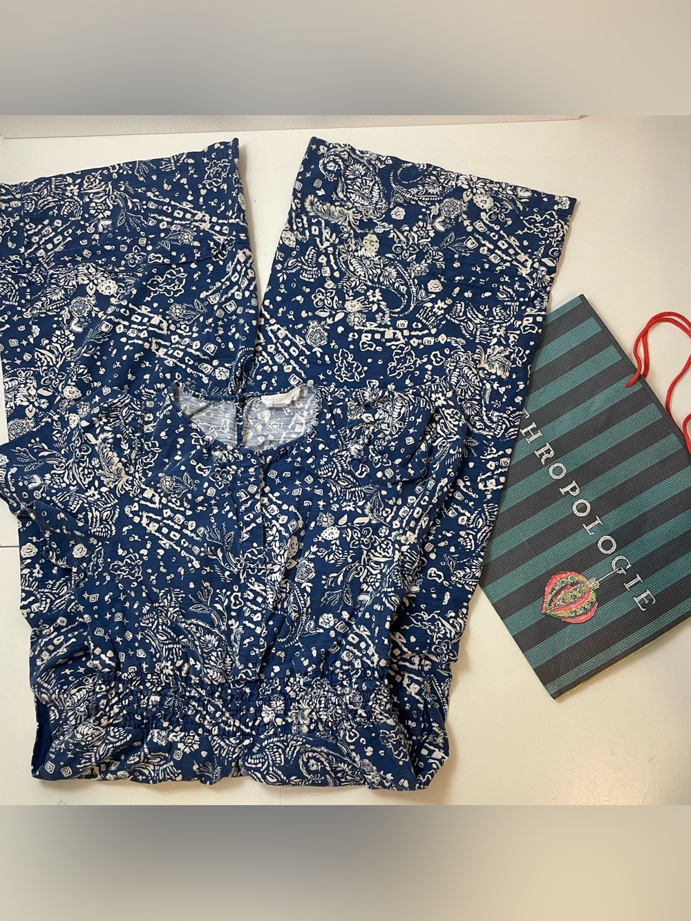 Anthropologie The Somerset Wide Leg Jumpsuit Blue Floral size S Coquette Cowgirl